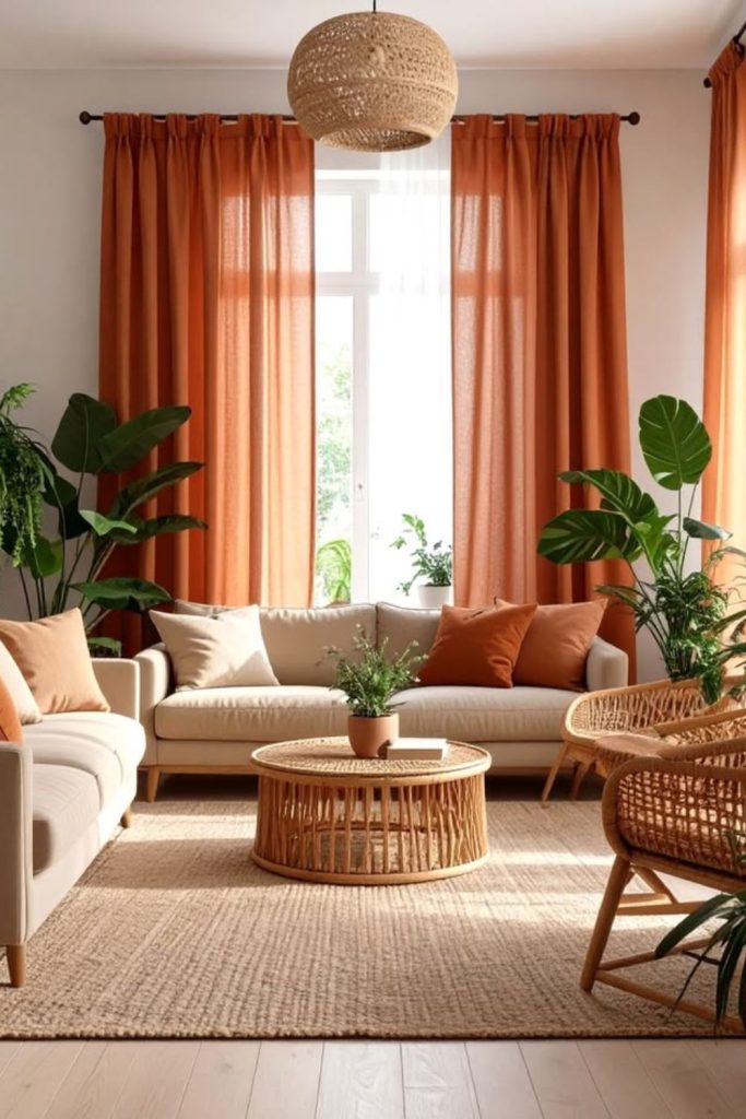 Earthy terracotta curtains warm sunset hue