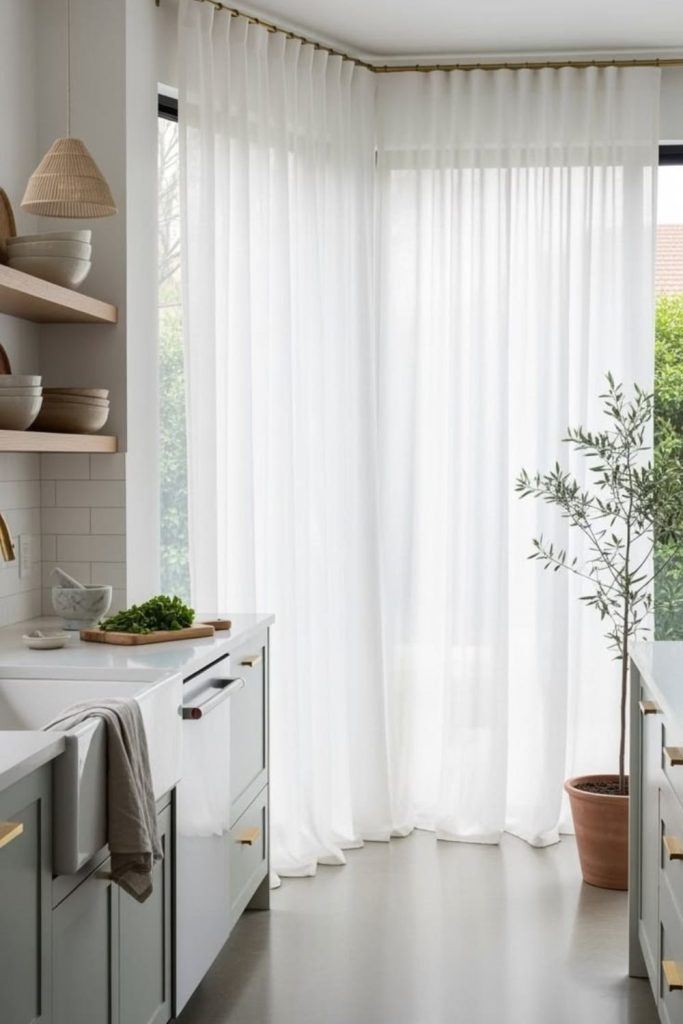 Mesh kitchen curtains airy transparent light flow