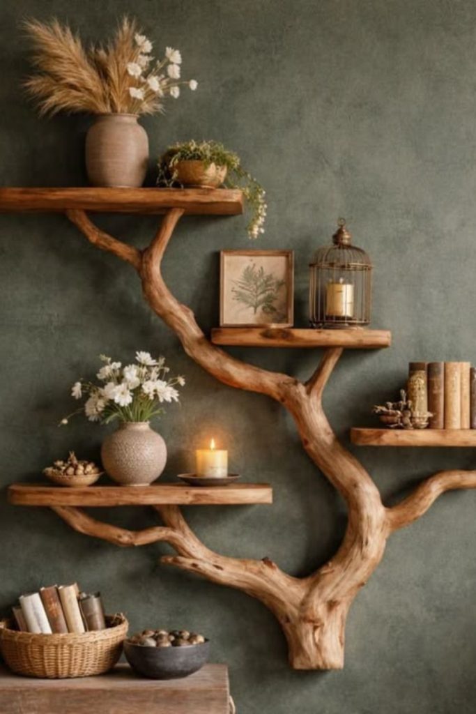 Tree branch inspired artistic shelf.