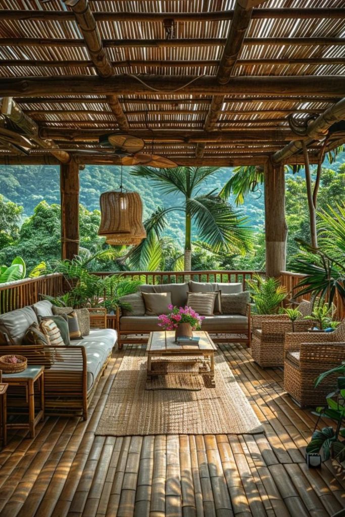 Tropical bamboo covered garden escape space