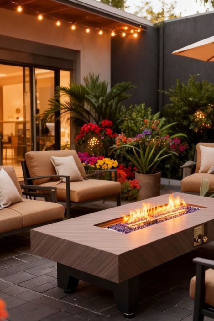 Tropical palm deck outdoor grill zone