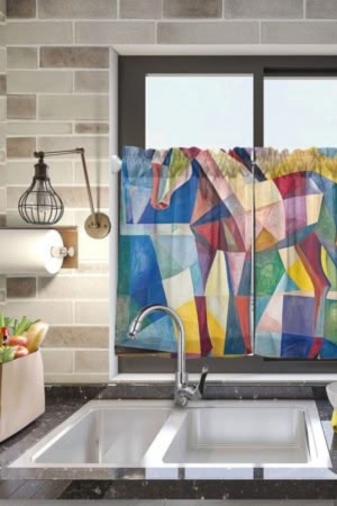 Mosaic print kitchen curtains colorful vibrant style