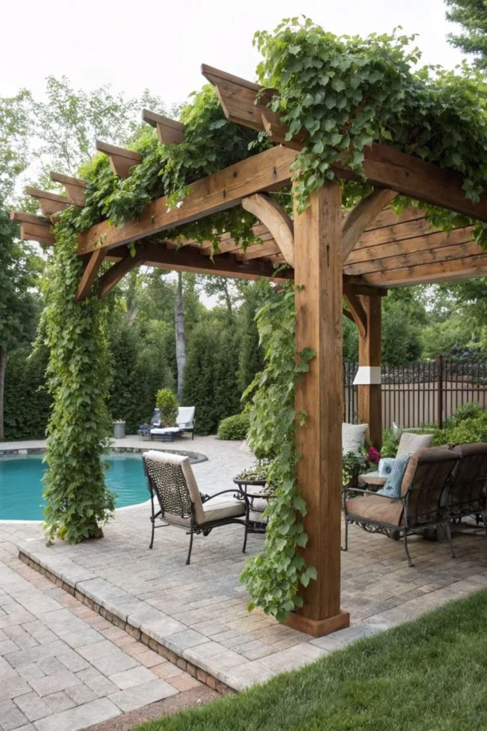 Vineyard pergola patio with hanging vines