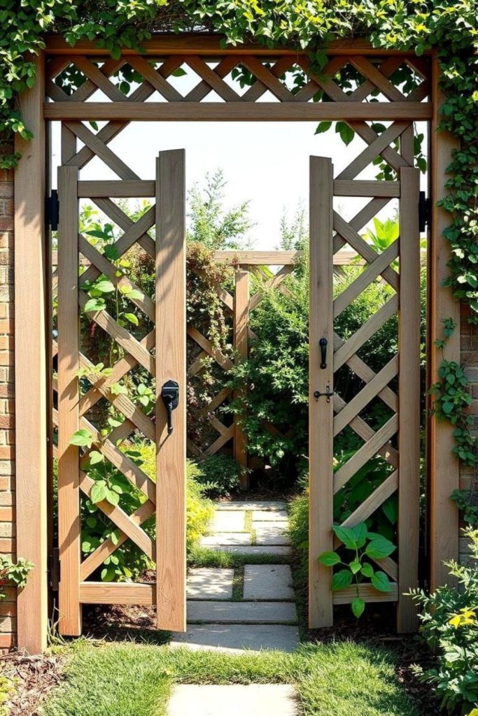 Wooden lattice vineyard rustic garden entrance gate