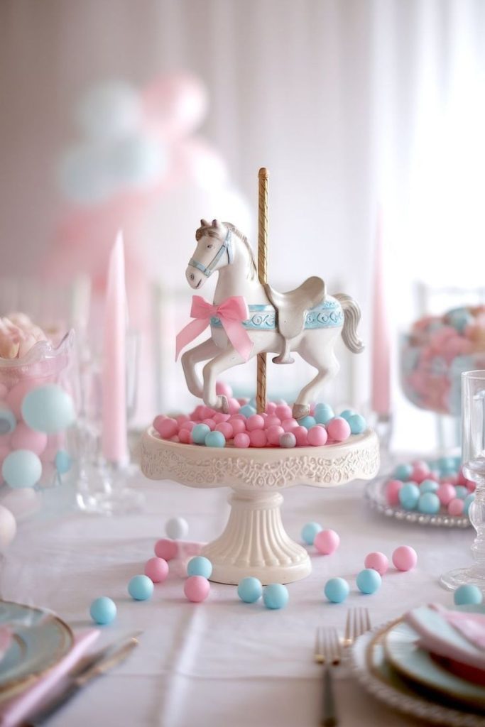 Vintage carousel inspired baby shower decor.