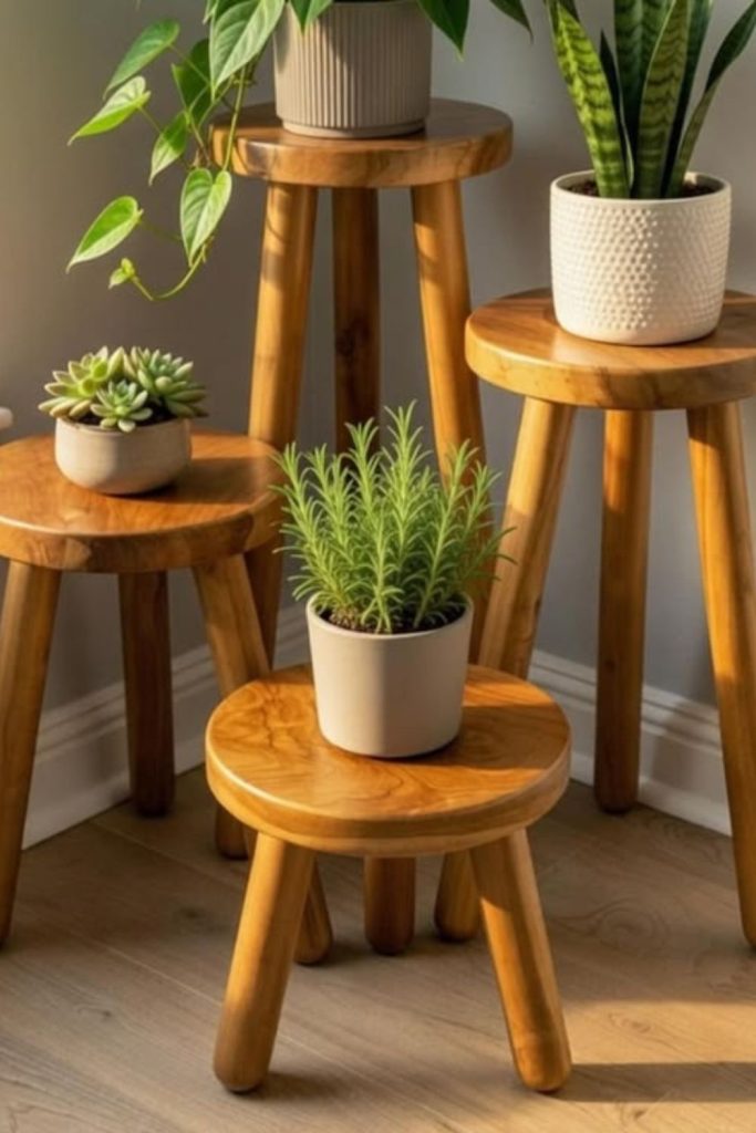 Vintage stool used as plant stand.