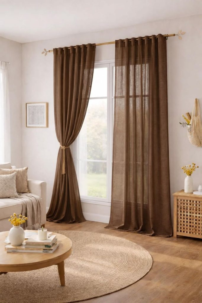Walnut tone curtains rich warm style