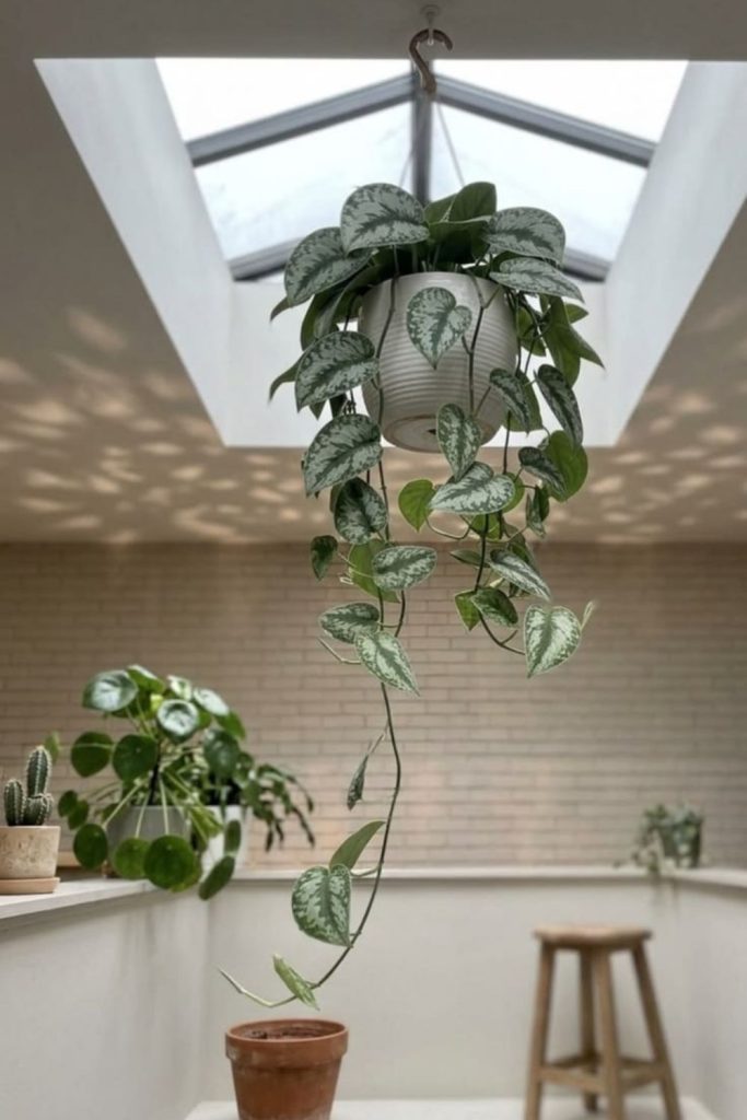 Delicate maidenhair fern hanging gracefully indoors.