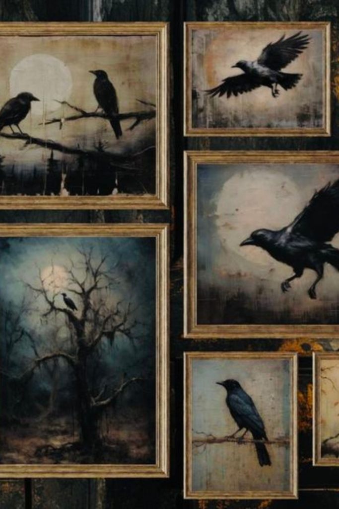 Mystical raven gallery wall art collection.