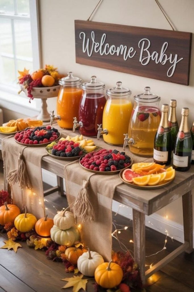 Vine wrapped rustic baby gift table