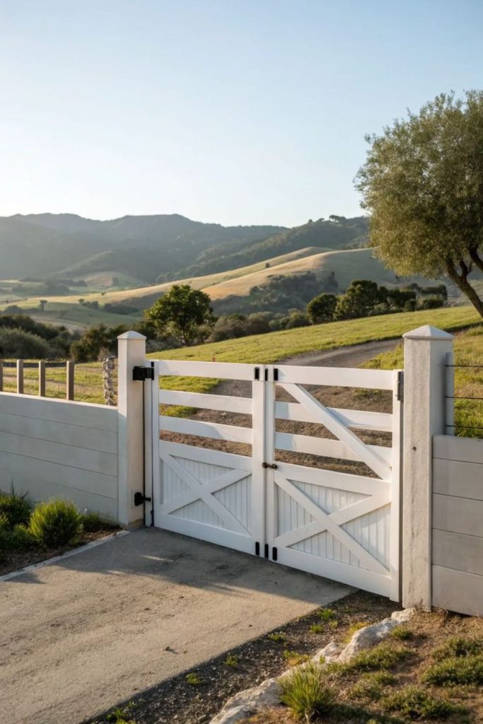 White cottage style wooden farm gate