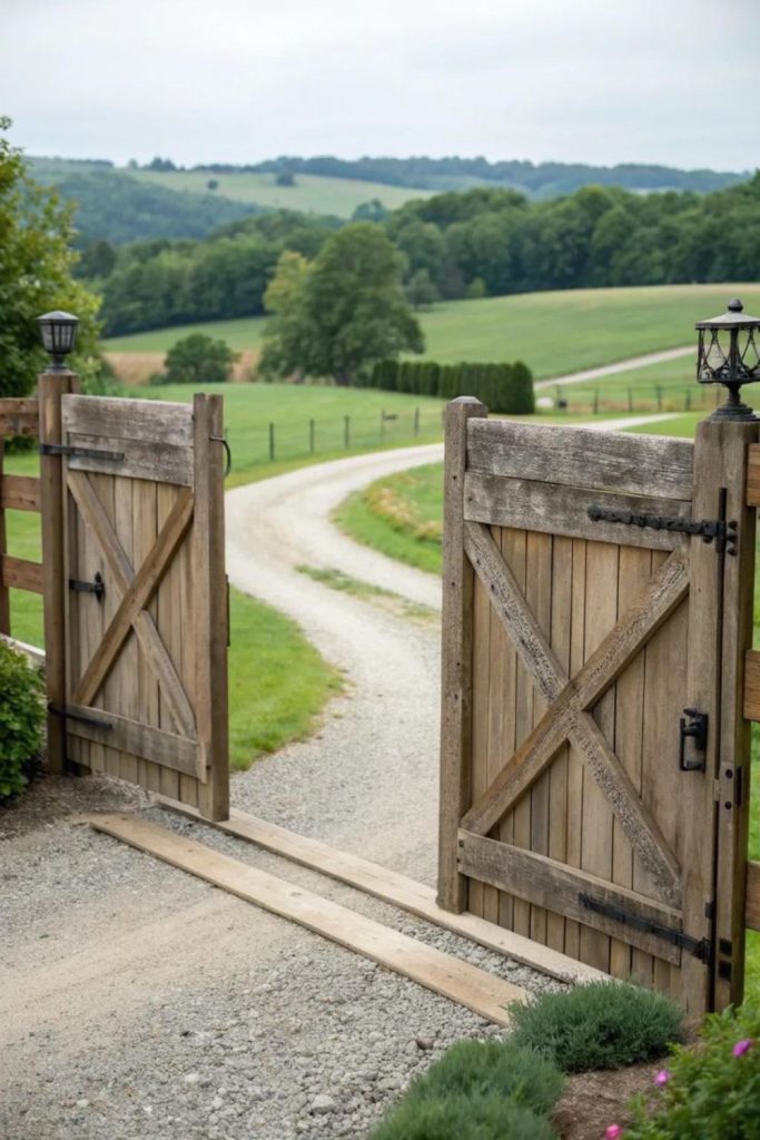 Classic wooden split rural farm gate