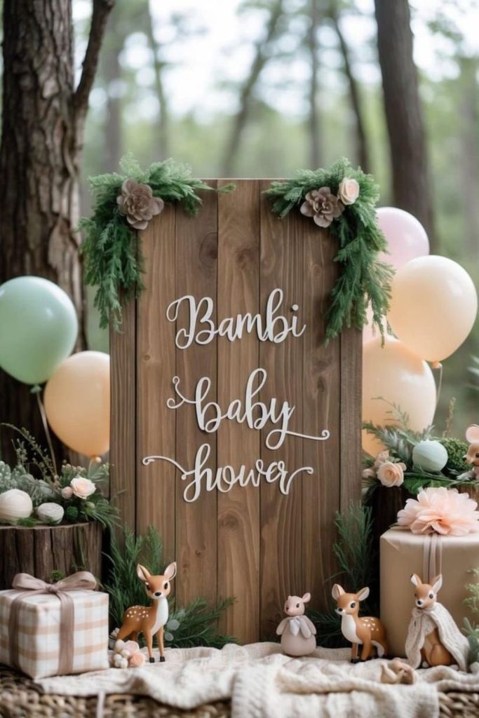 Forest inspired gentle woodland baby shower mood