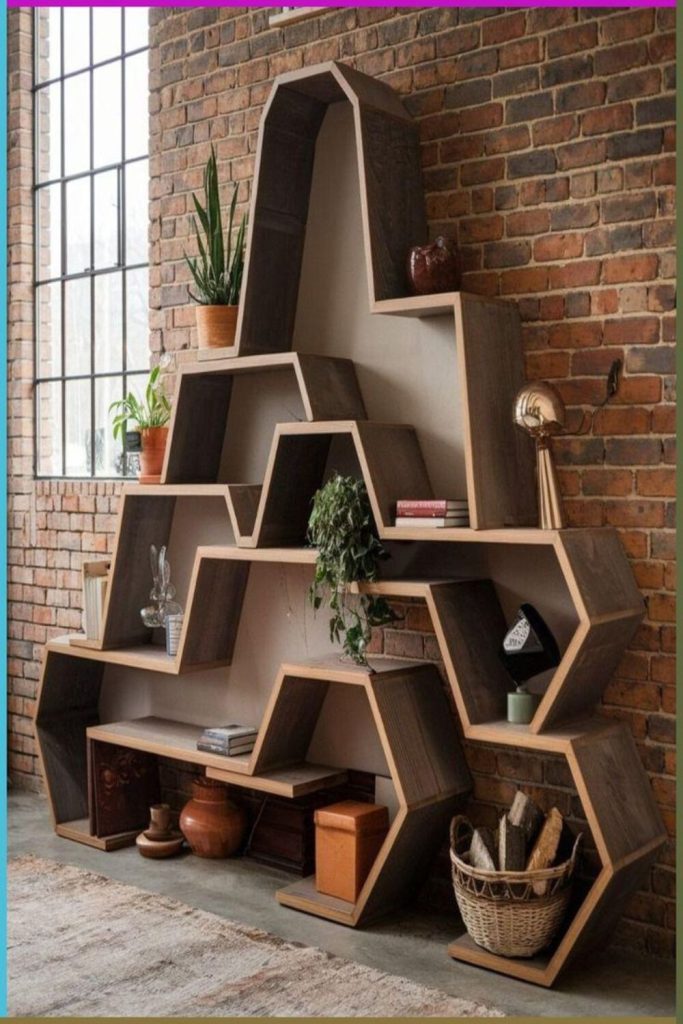 Zigzag wall shelf with accents.