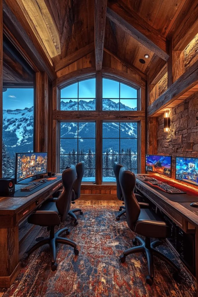 Scandinavian wooden gaming workstation.
