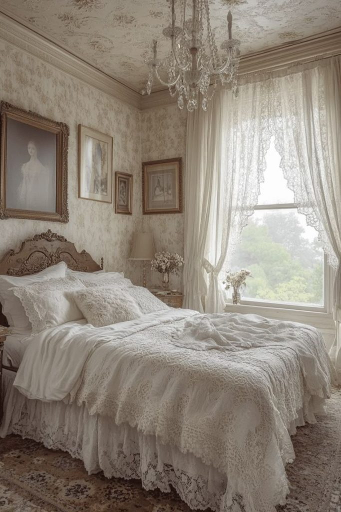Antique lace bedroom with vintage charm