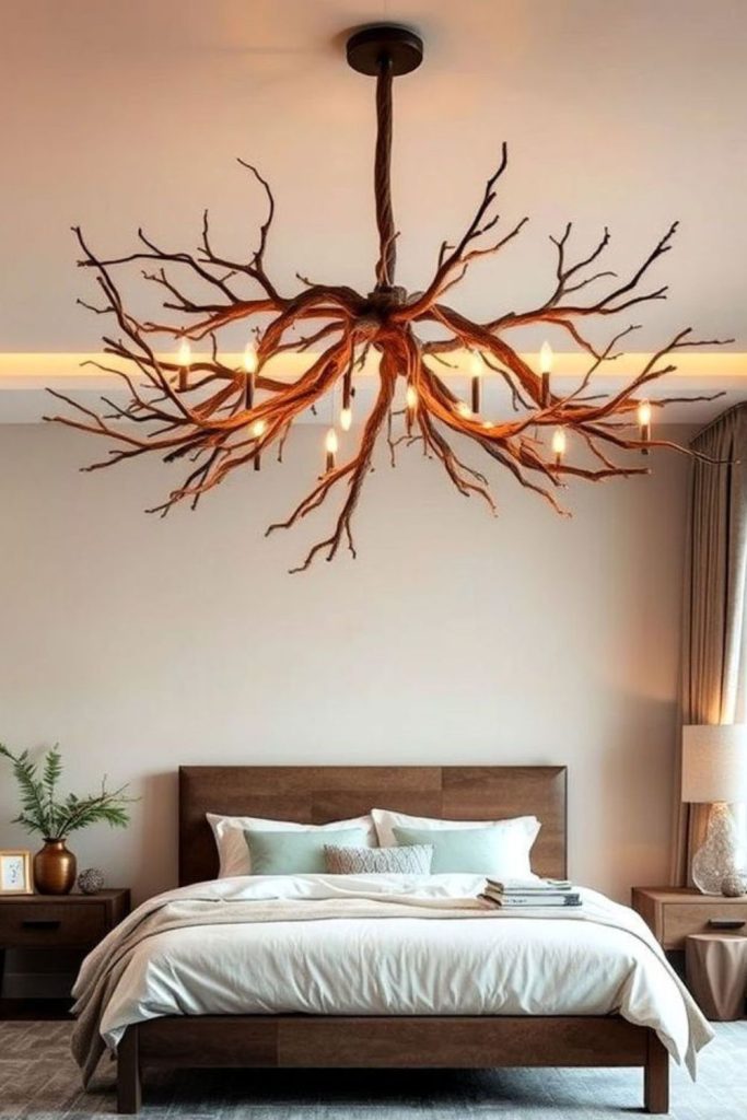 Artistic branch chandelier with organic design.