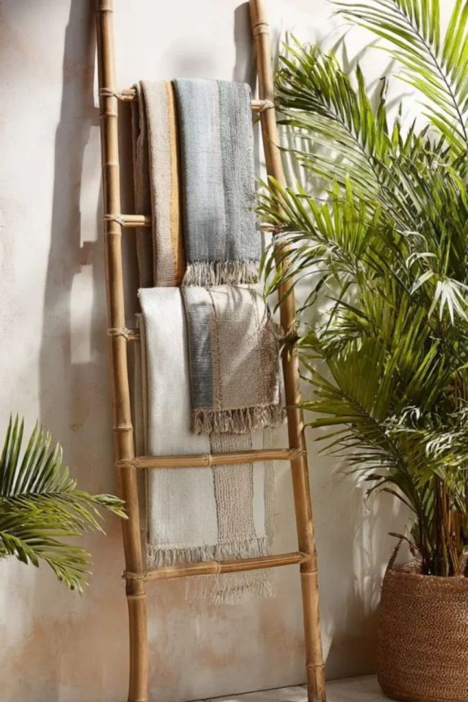 Bamboo DIY tropical pool ladder style.