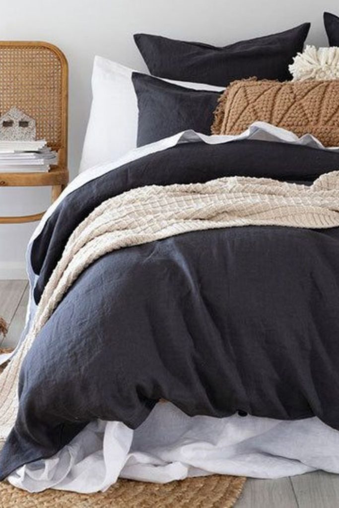 Black and natural linen bedding