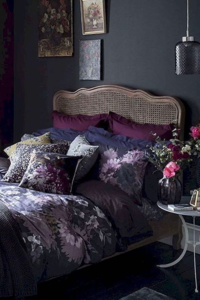 Sophisticated black and brass Nouveau bedroom.