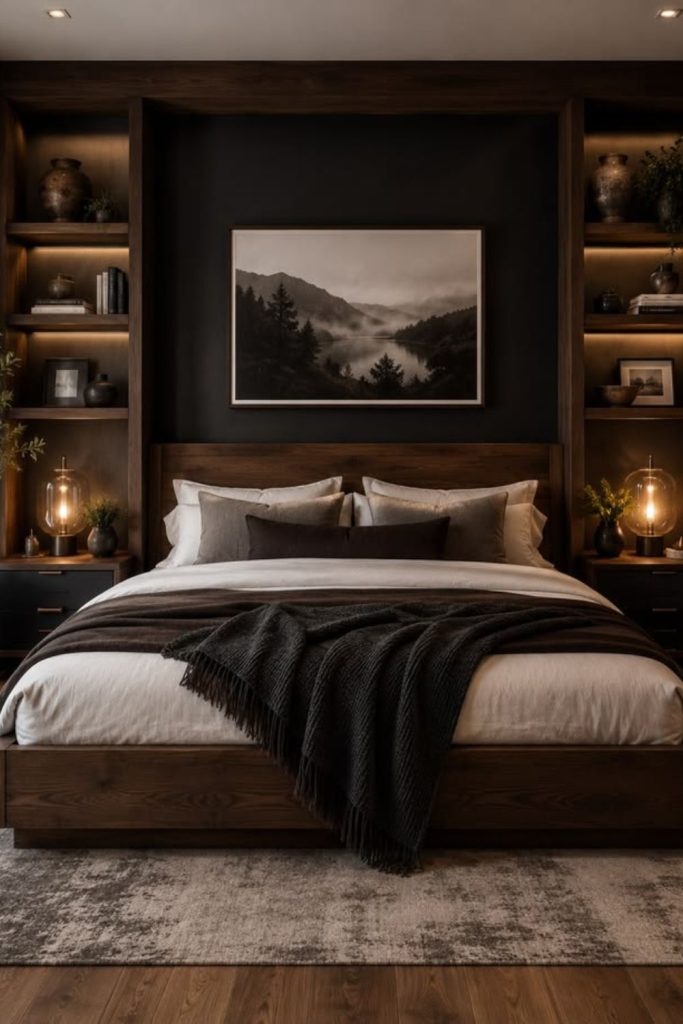 Black walnut luxury wooden bed.
