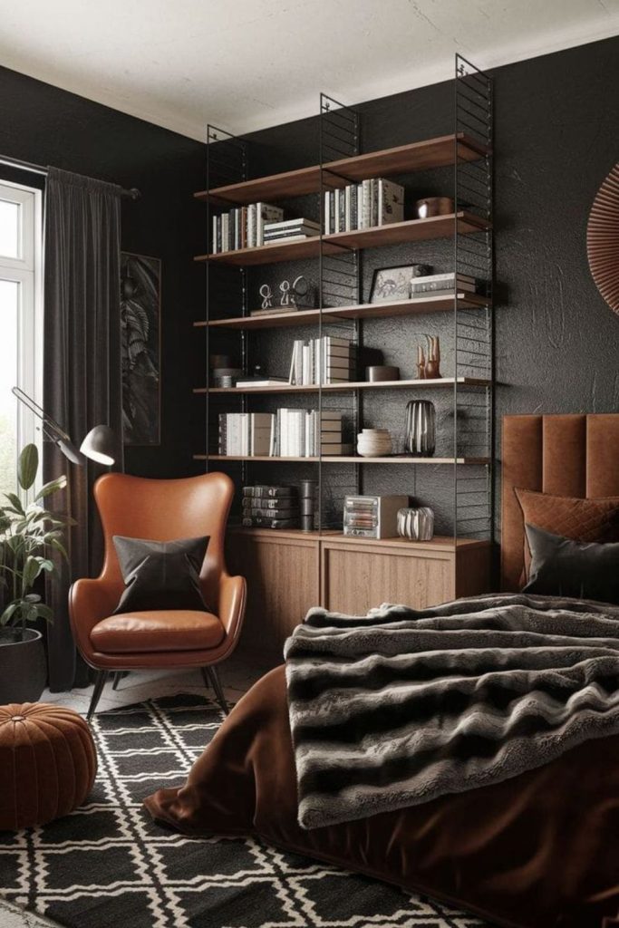 Black walnut modern teen bedroom design.