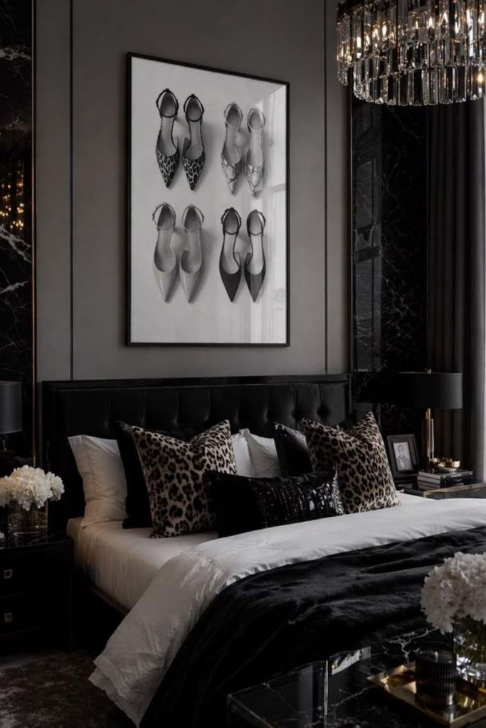 Black and white leopard bedroom.