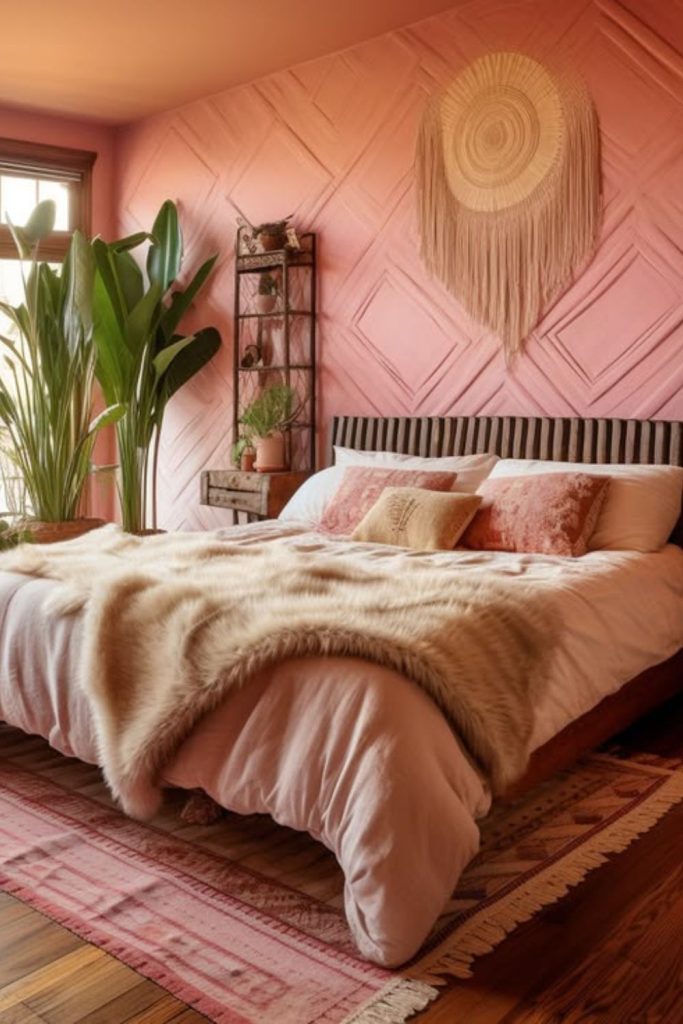 Blush brown bohemian bedroom design