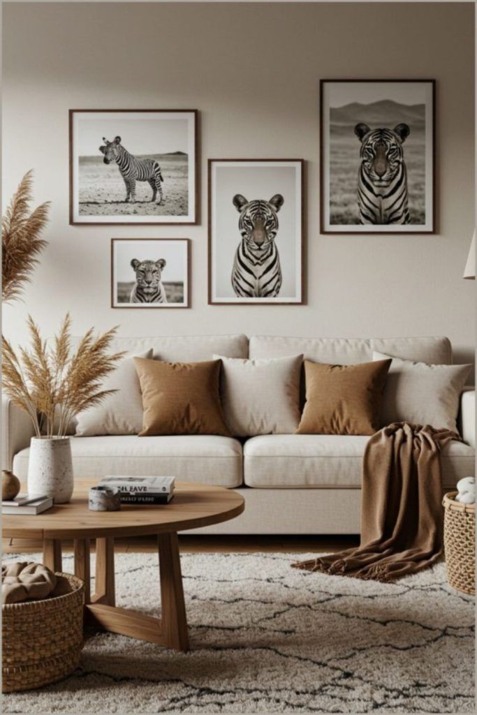 Bohemian safari chic living room decor.