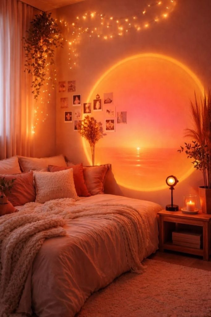 Cozy bohemian teen room with macrame.