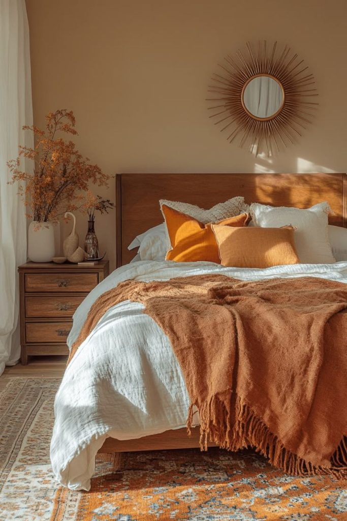 Boho sunset inspired fall bedroom.