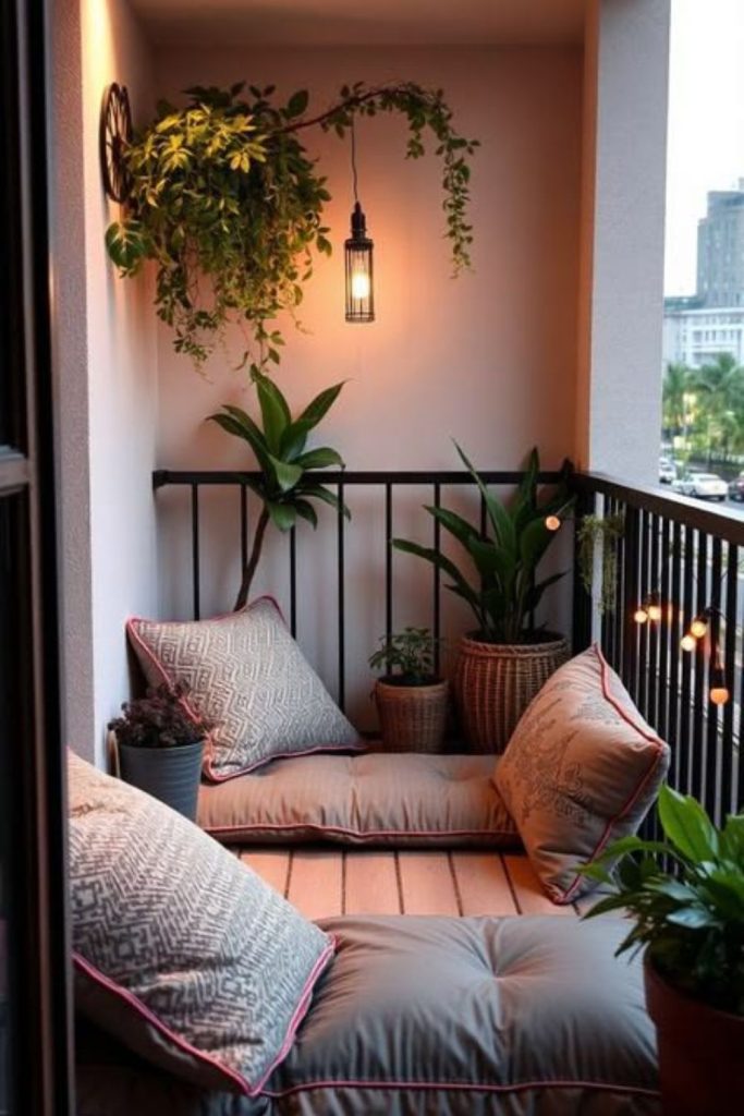 Lush green bedroom balcony garden retreat.