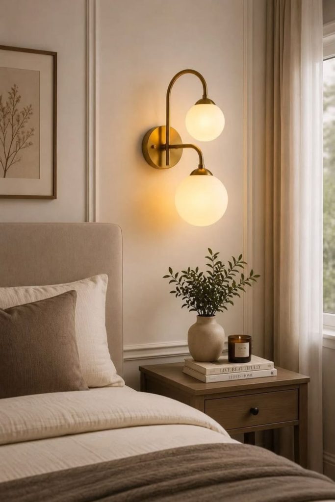 Brass Art Deco bedroom ceiling lighting.