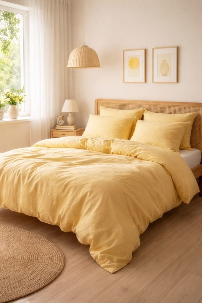 Butter yellow cheerful layered bedding