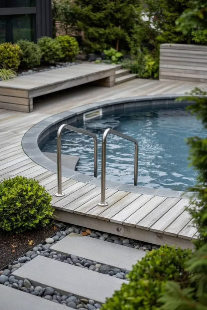 Double rail family pool ladder design.