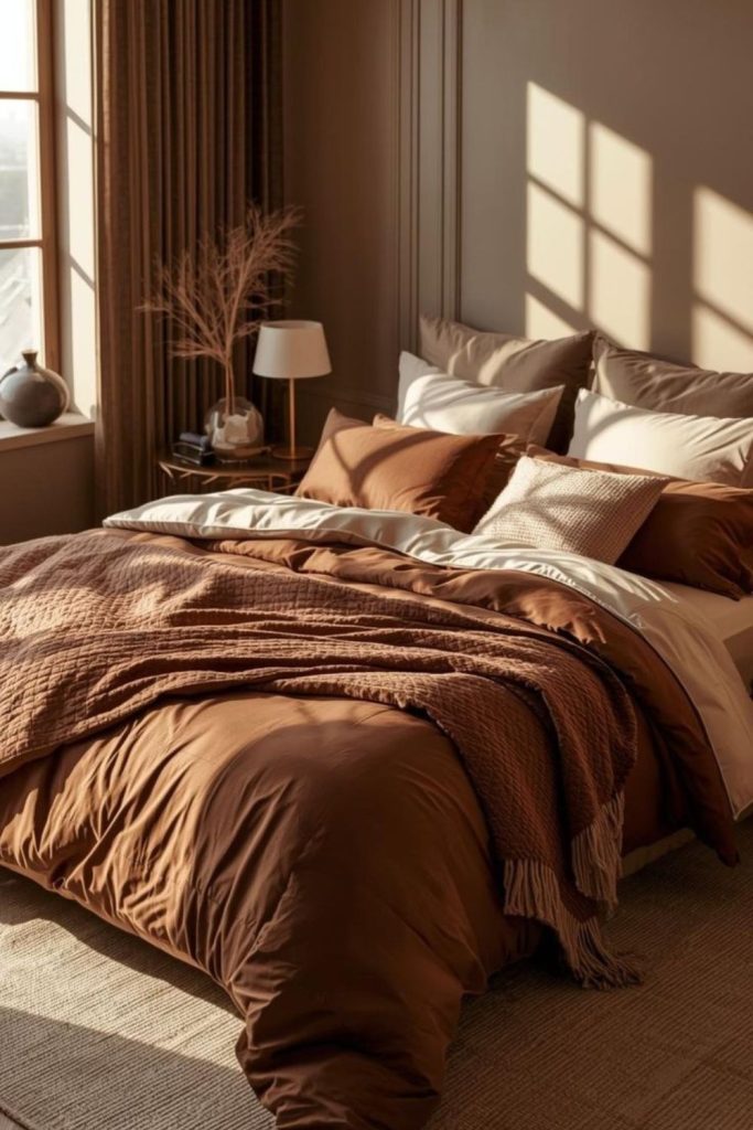 Caramel latte inspired cozy bedding