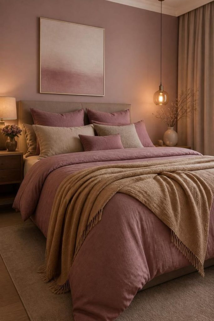 Caramel brown pink bedroom serenity