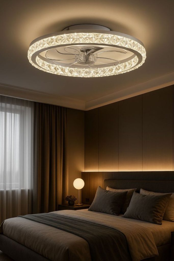 Ceiling fan featuring integrated light fixture.