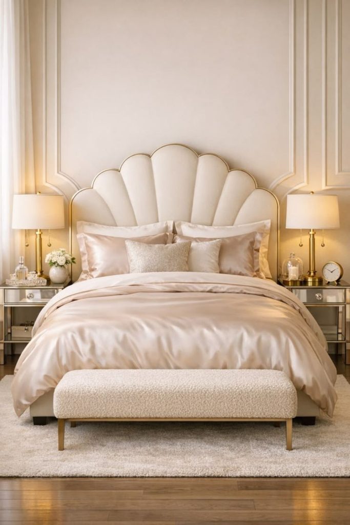 Champagne glam tufted luxury bed.