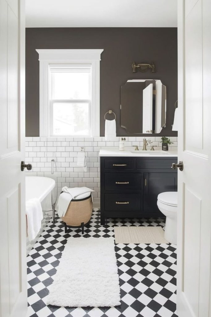 Checkerboard tile small bathroom idea.