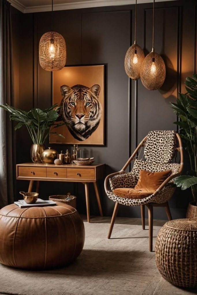 Chocolate brown cheetah luxury living room.