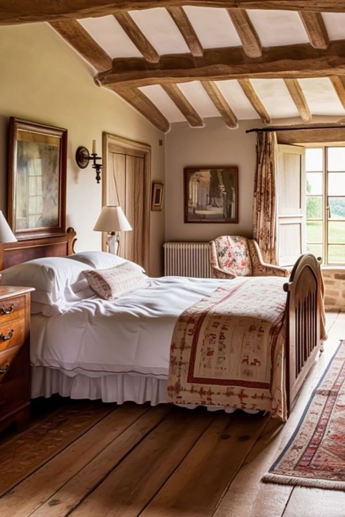 Classic English country bedroom with patterns