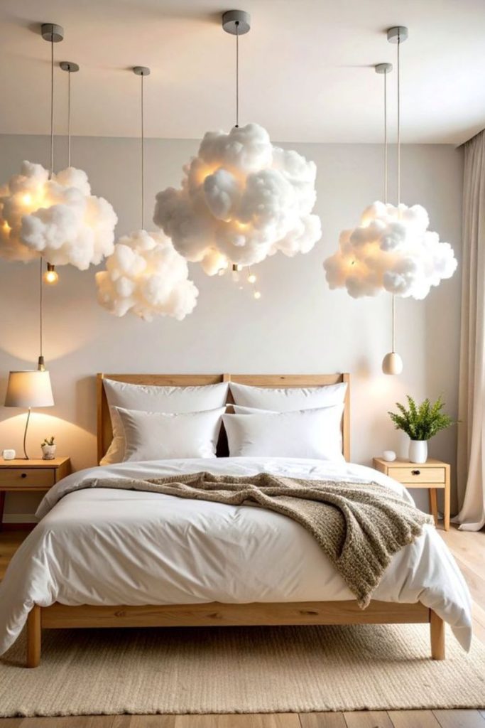 Cloud-shaped ceiling light with gentle glow.