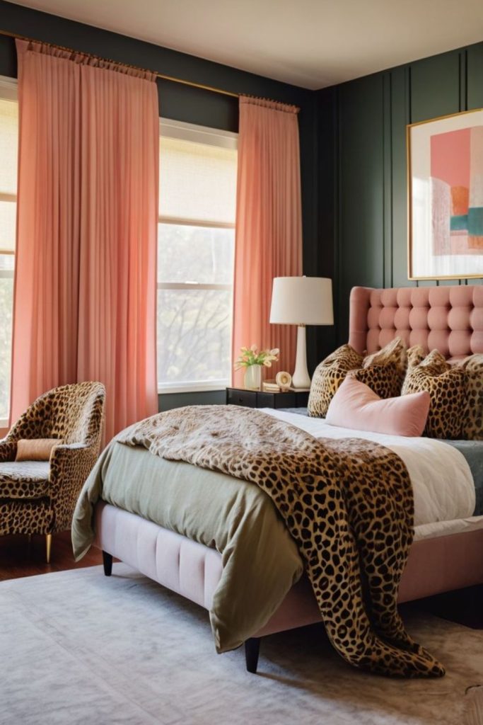 Coastal leopard bedroom with breezy accents.