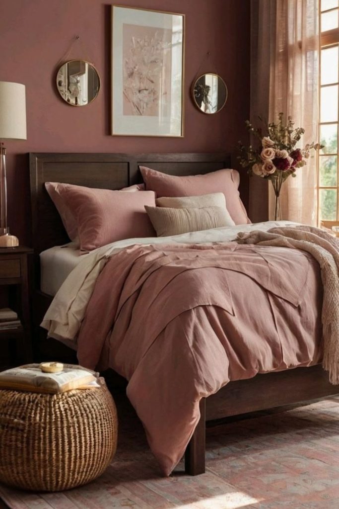 Cocoa brown and rose bedding