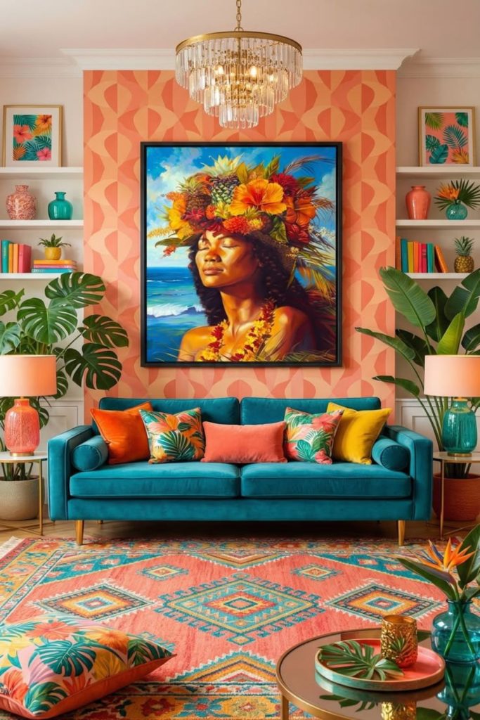 Vibrant cushions with bold geometric artwork.