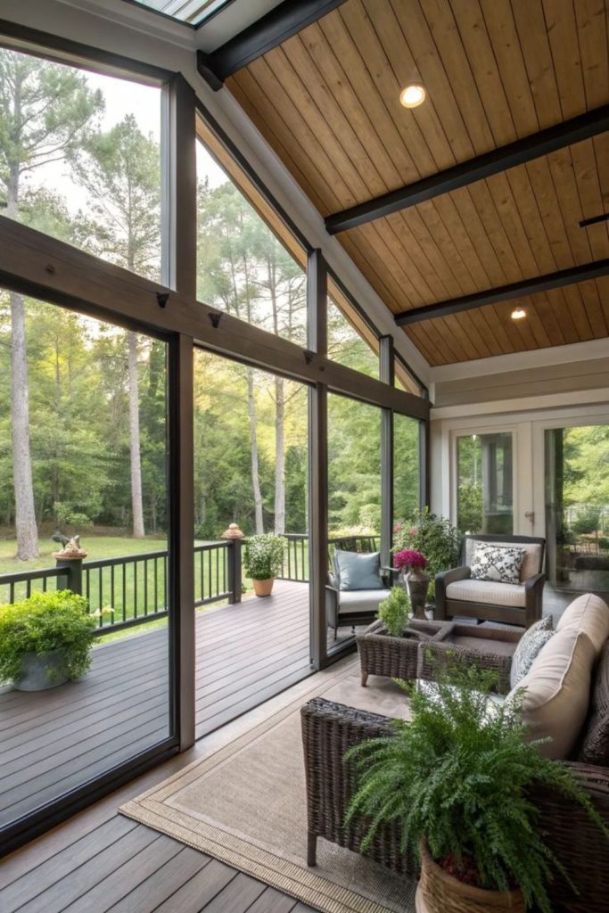 Contemporary glass roof covered porch design.