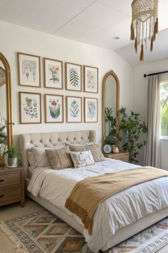 Cottage bedroom with floral vintage décor.