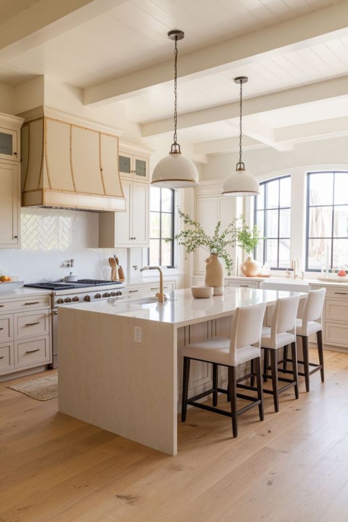 Cottage cream island with farmhouse sink.