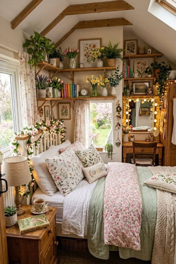 Cottagecore floral charming teen bedroom style.